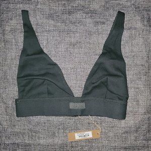 NWT SKIMS Cotton Rib Plunge Bralette Deep Sea XXS